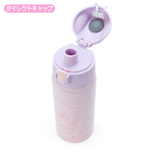 Sanrio Children's Water Bottle, Approx. 620ml (with Cup and Inner Cap), Approx. 670ml (with Cap Unit), 2-Way Stainless Steel Bottle with Pouch, My Mel