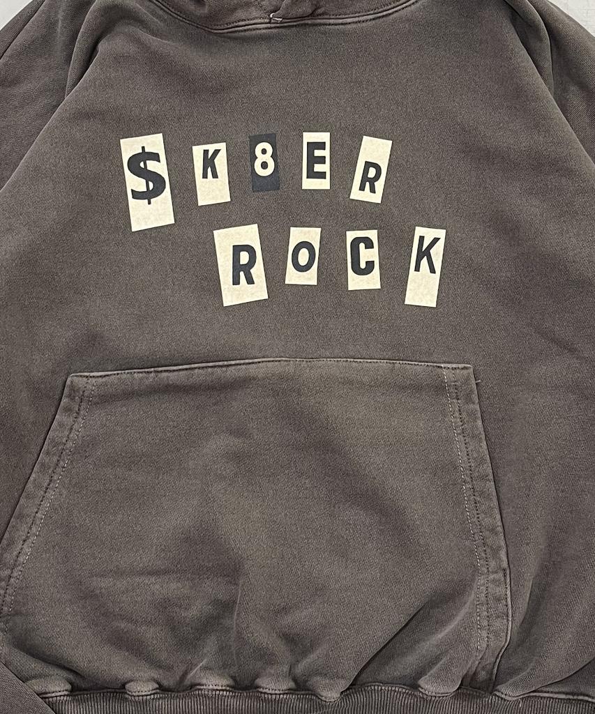 SK8ER ROCK Collage Lettering Pigment Hoodie (Brown)