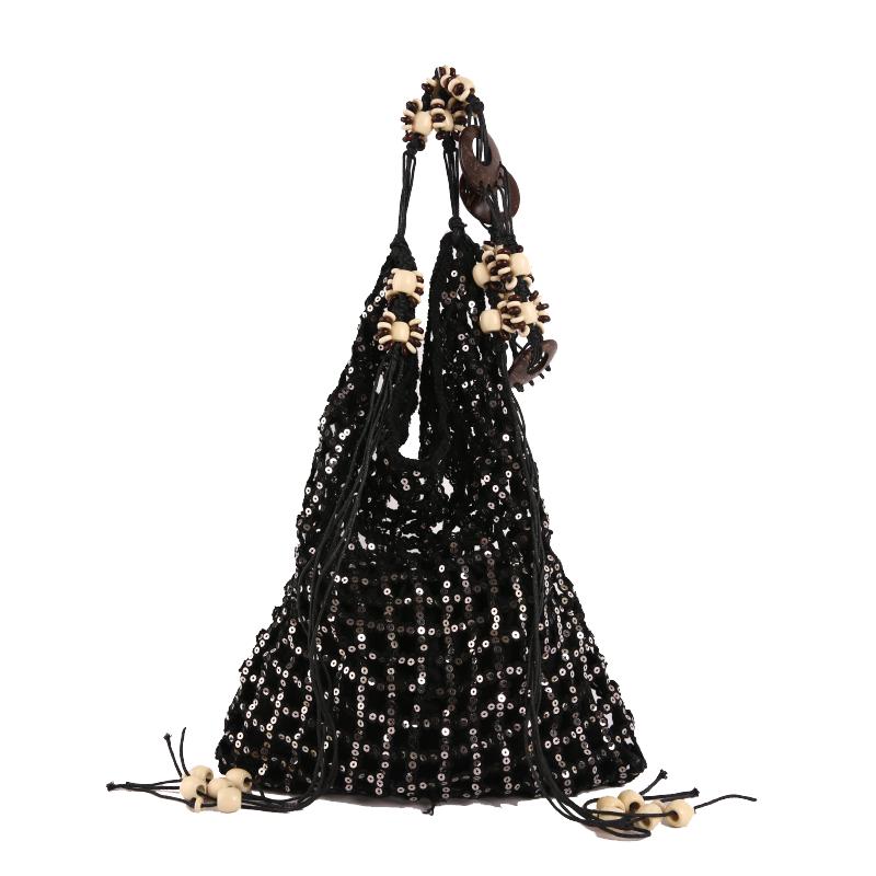 

2026 New Sparkling Sequins Hollow Out Knitting Shoulder & Crossbody Bag Exquisite Large Capacity Beads Tassel Tote Bag for Women