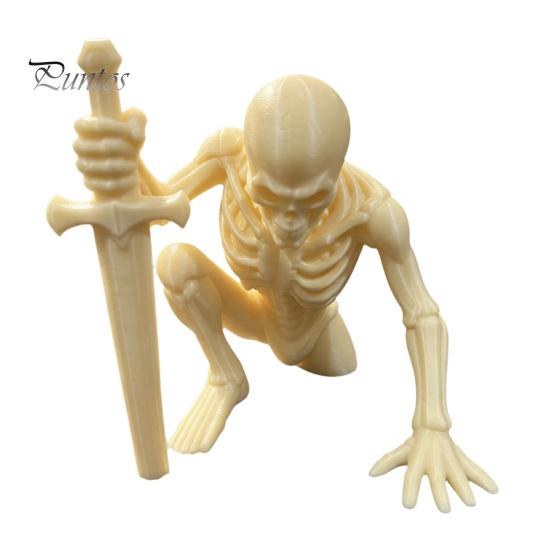 Dark Atmosphere Ornaments 3D Printed Skeleton Figurine with Swords, Creative Desktop Ornament, Halloween Party Supplies Swords Statue for Home Office
