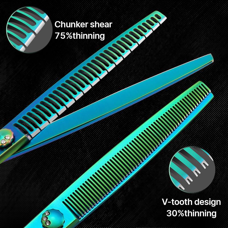 Fenice High-grade 7.0/7.5 inch JP440C Fluorescent Green Pet Grooming Scissors Shears Cutting&Curved&Thinner Set for Dog Groomer
