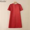 ZANZEA Women Casual Summer Round Neck Short Sleeve Print Dress