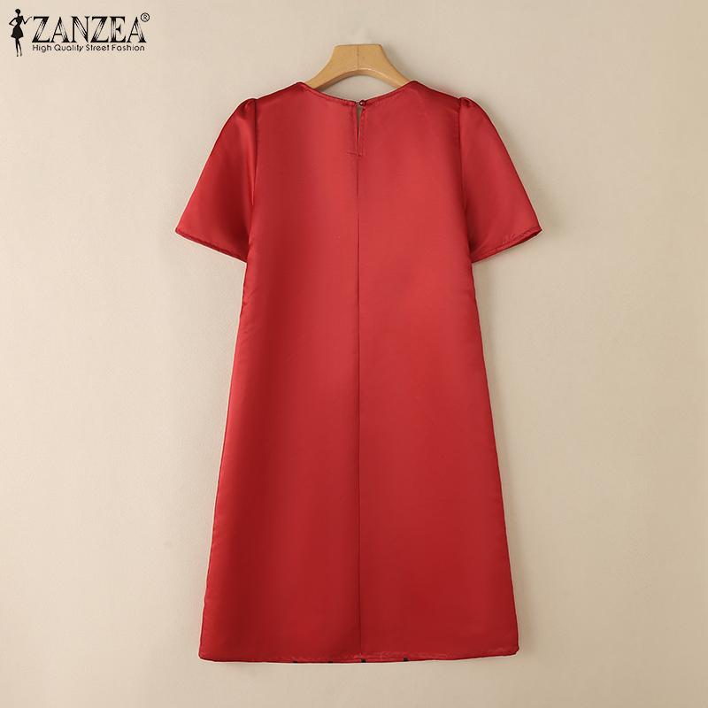 ZANZEA Women Casual Summer Round Neck Short Sleeve Print Dress