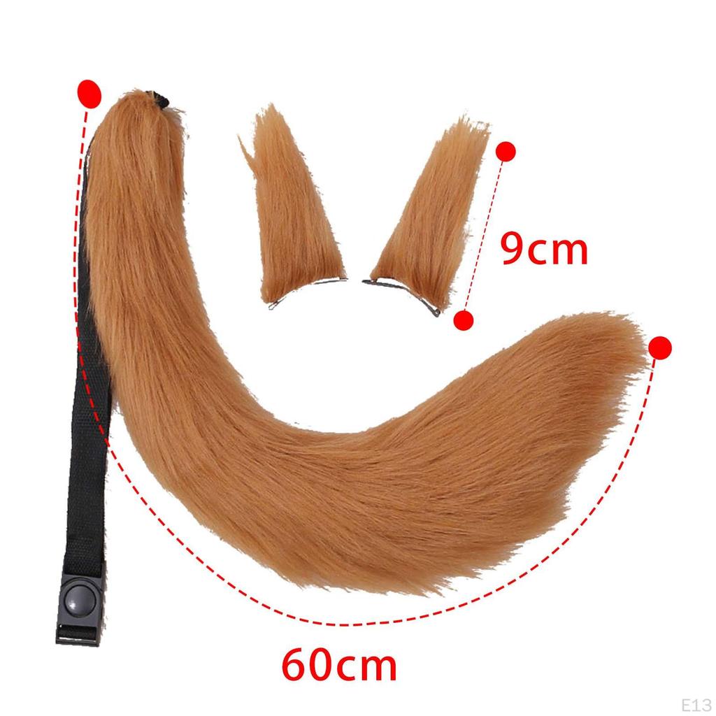 3Pcs Plush Ears and Tail Set Adjustable for Carnival Halloween Dress Women Girls