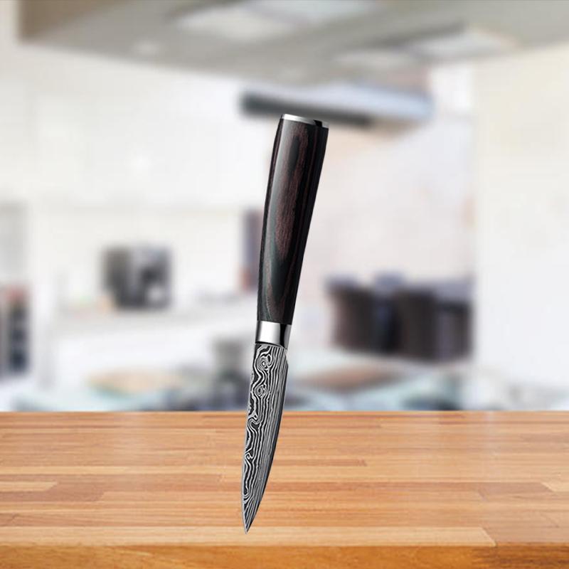 

3,5-дюймовый кухонный нож, нож для фруктов, нержавеющая сталь, имитация дамасской стали, нож для очистки овощей с острым краем, небольшой кухонный нож, удобный нож для хлеба Fruit knife