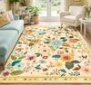 Alfombra Boho Floral Naranja Flor Vintage Antideslizante Lavable Alfombrilla para Suelo de Interior para Sala de Estar Dormitorio Decoración del Hogar Felpudo