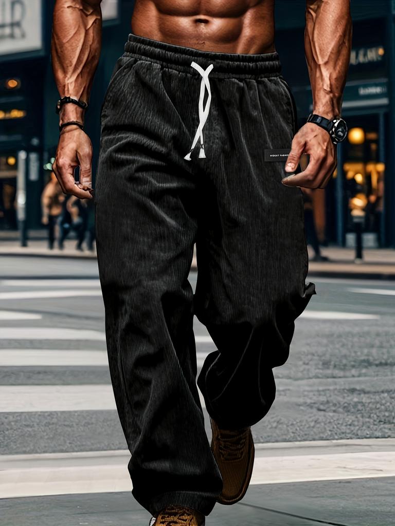 Men's Striped Corduroy Casual Pants Autumn Spring Loose Fashion Cargo Straight Pants Fitness Sports Hip Hop Pants