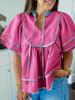 Women's Babydoll V Neck Blouse Short Lantern Sleeve Loose Peplum Flowy Top