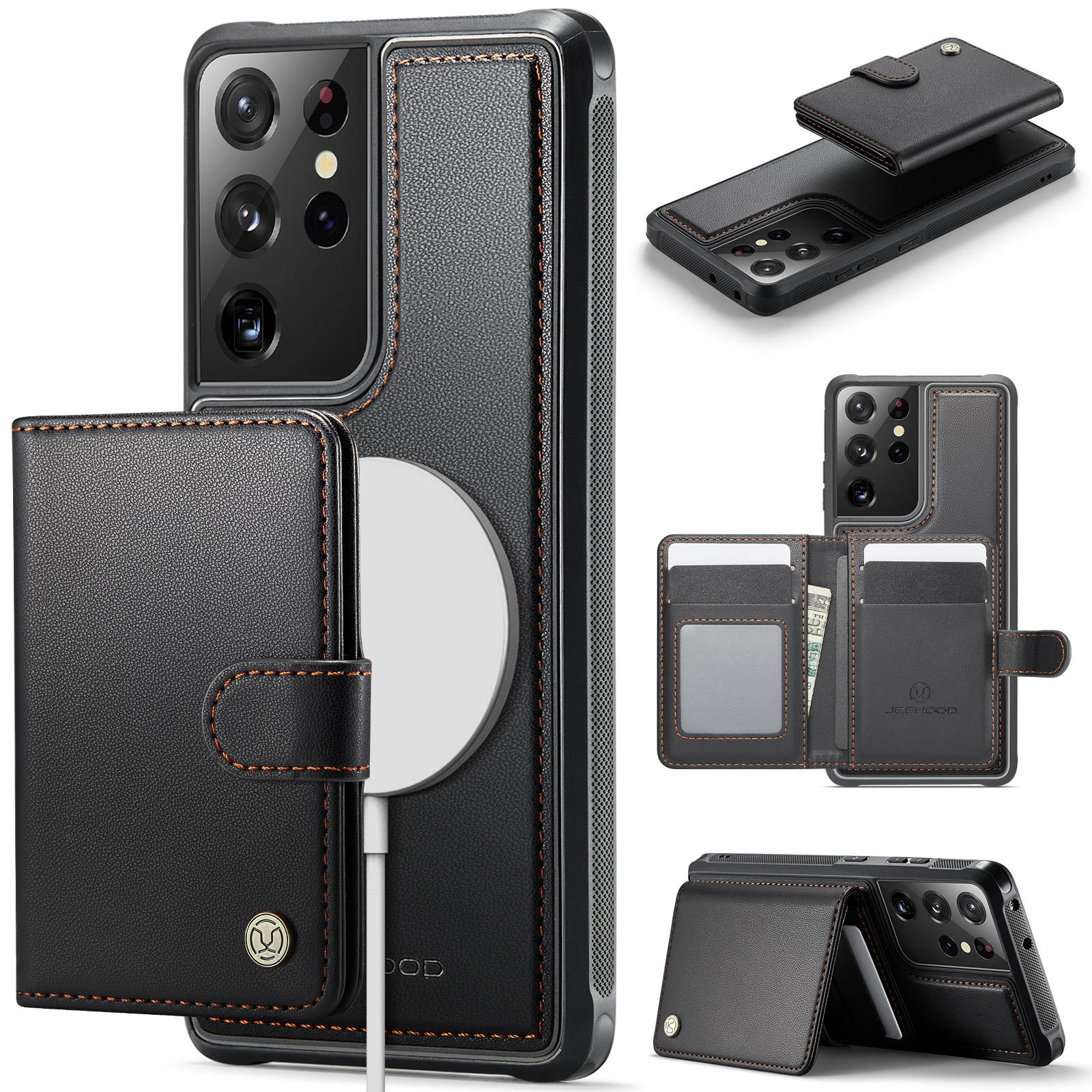 

For Samsung Galaxy S21 Ultra 5G Case JEEHOOD J09 RFID Blocking Card Holder Leather Back Phone Cover Magnetic Case