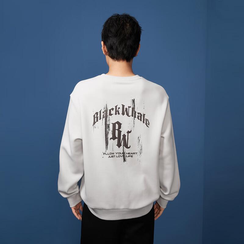 HLA Black Whale Men's Loose Fit Graphic Print Crewneck Sweatshirt