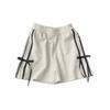Women's White High-Waisted Sport Shorts - Summer Bow-Tie Design Wide-Leg Mid-Length Shorts