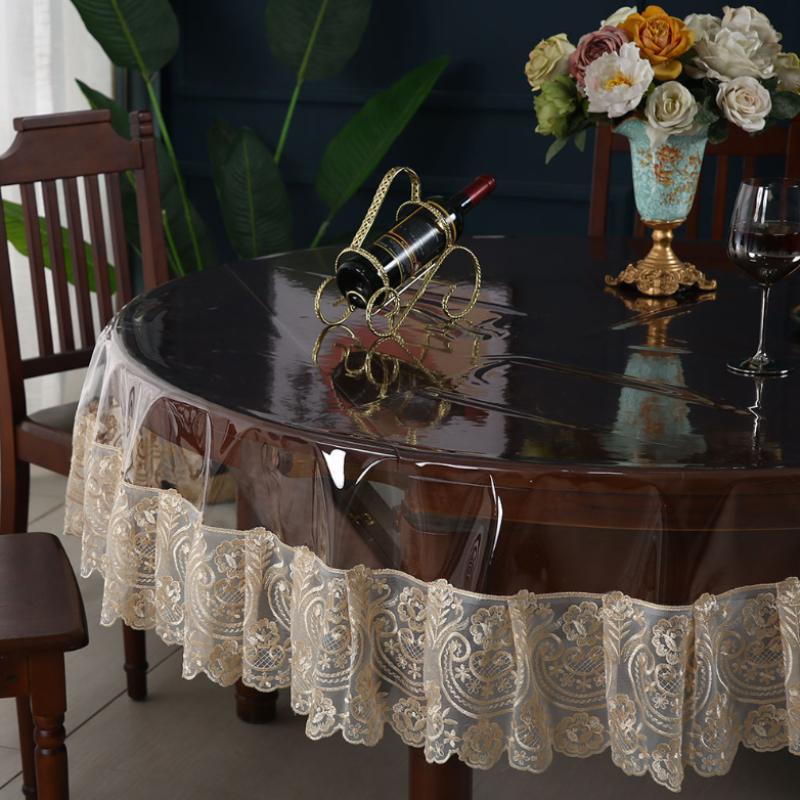 Față de masă rotundă din dantelă avansată din PVC, impermeabilă, rezistentă la ulei, masă de cafea, antiderapantă, rezistentă la pete, lavabilă, față de masă transparentă