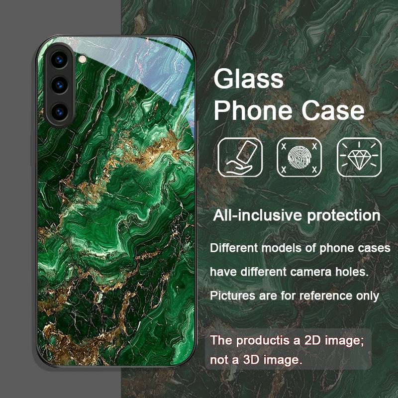 Gorgeous Emerald Pattern Tempered Glass Phone Case for Samsung Galaxy S25 Ultra S24 S23 S10 Plus S22 S21 S20 FE Shockproof Cover