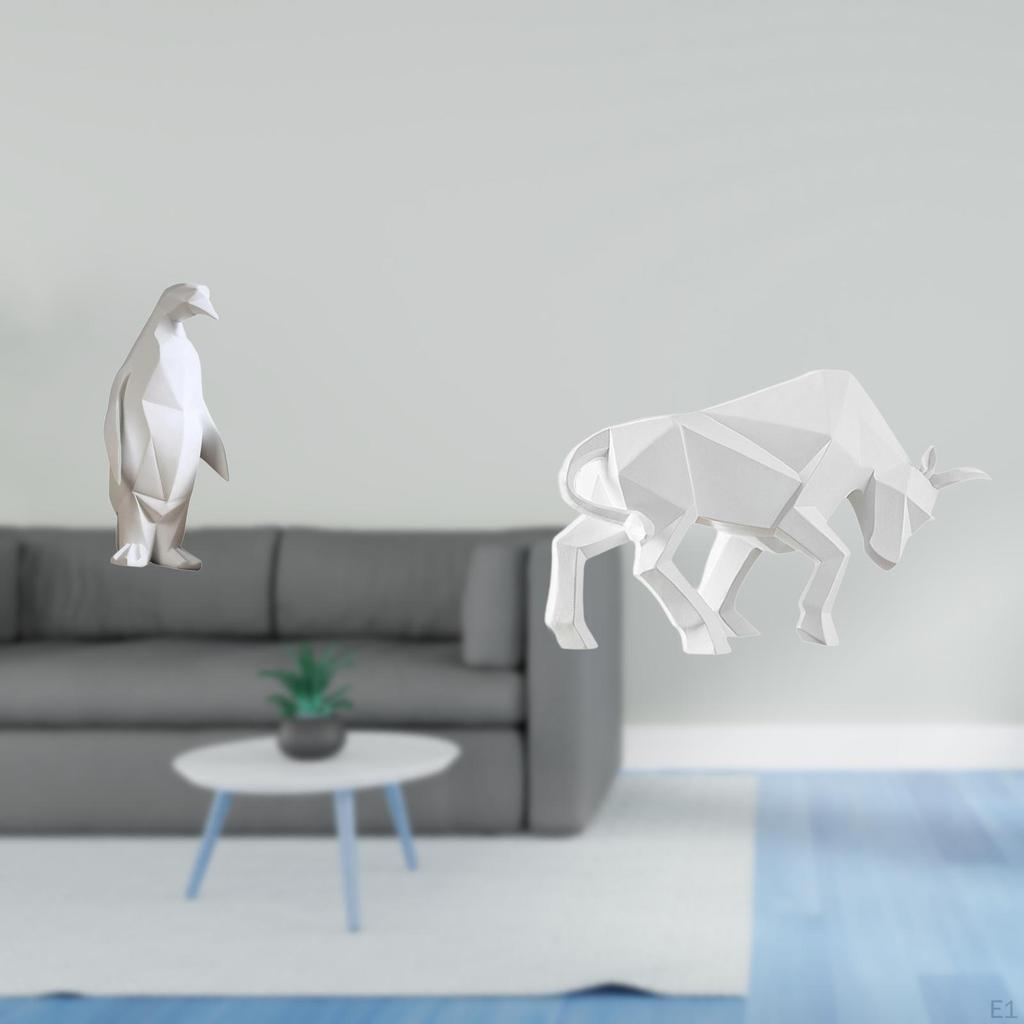 Penguin Bull Resin Sculpture Collectible Figurine Modern Abstract Animal Statue Decorative Ornament