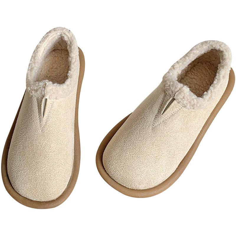 One Pedal Doudou Shoes, Women's Soft-soled Fluffy Shoes, Non-slip Snow Shoes, Winter Velvet Warm Flat-soled Two Cotton Shoes
