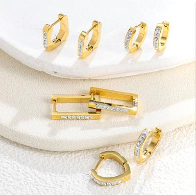 Autumn and Winter Cold Wind Geometric Rectangle Round Heart Earrings Women's Titanium Steel Stud Earrings Jewelry Color Retention