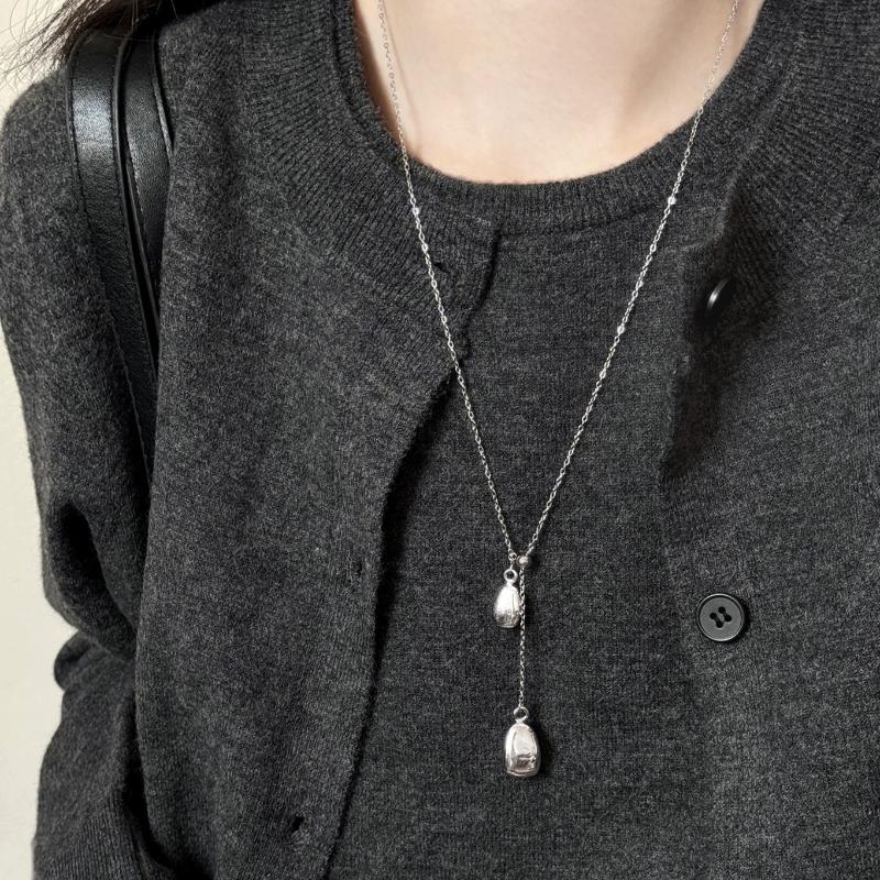Simple Water Droplet Pendant Necklace For Women  Irregular Metal Smooth Long Y-Shaped Necklace Sweater Chain Jewelry