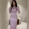 Women's Pleated Waisted Long Sleeve Dress