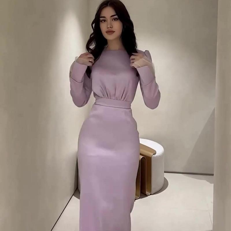 Women's Pleated Waisted Long Sleeve Dress