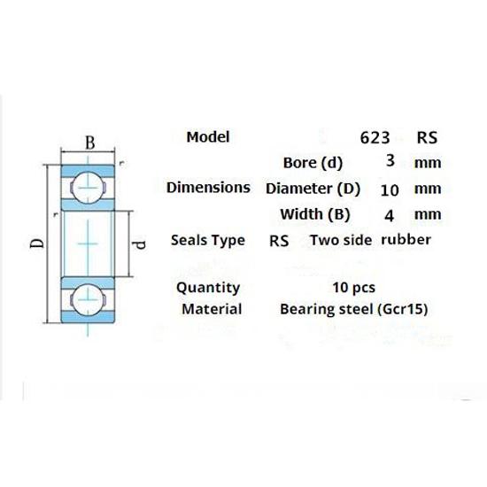 Bearing 10pieces 623RS 3*10*4(mm)