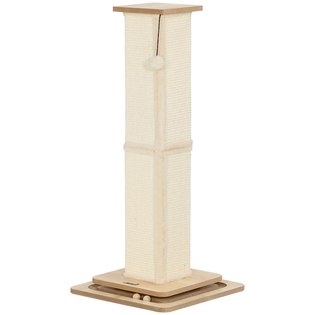 3-in-1 Cat Scratching Post, 87cm Cat Scratcher w/ Track Ball Toy, Oak Tone