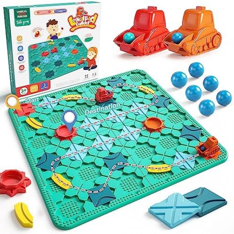 Burgkidz Logical Road Builder Board Game 56x56cm Large Labyrinth Puzzle Multiplayer Family Interactive Toy Gift for Boys Girls Age 4+