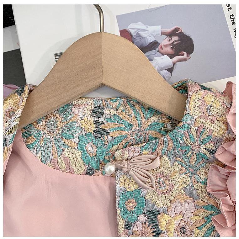 Trzyczęściowy zestaw retro w stylu chińskim dla małych dziewczynek (2025)