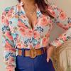 Women's Fashion Casual Summer Spring Flower Pattern Print Long Sleeve Blouses & Shirts
