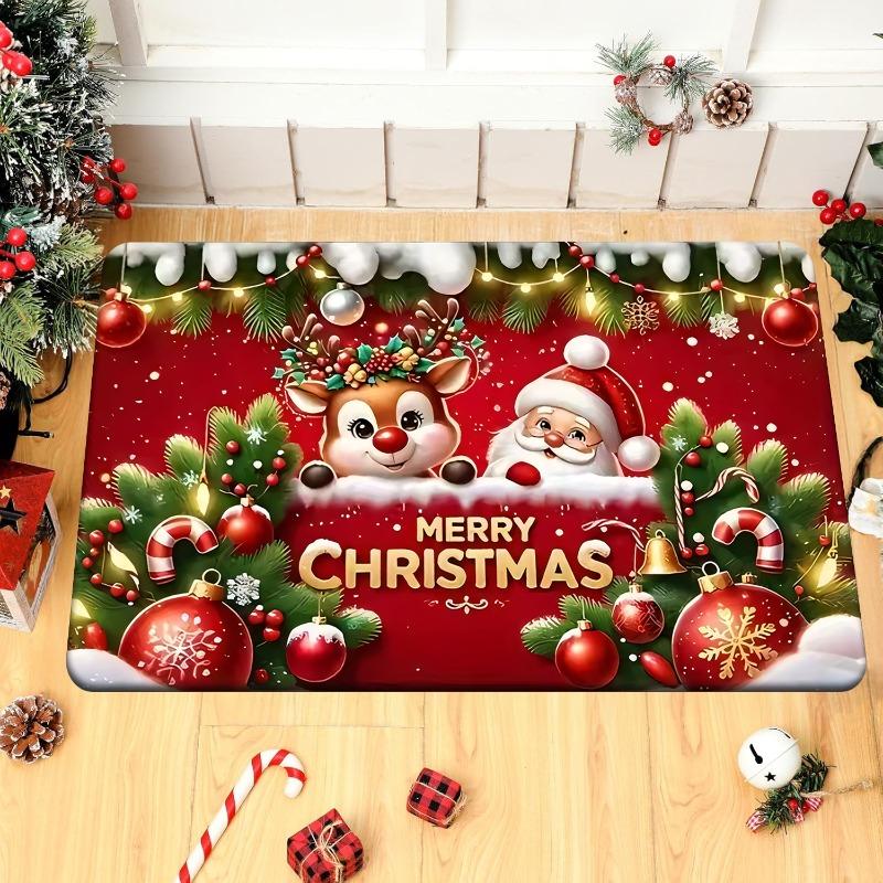 Christmas Doormat Non‑Slip Front Door Rug Washable Indoor Outdoor Xmas Reindeer Bauble Bell Winter Holiday Mat
