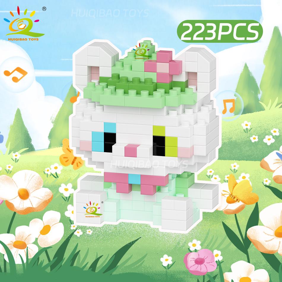 HUIQIBAO MINI Weihnachten Giraffe Capybara Kunst Hut Hund Mikro Baustein Set Stadt Cartoon Tier Diamant Steine Spielzeug Erwachsener