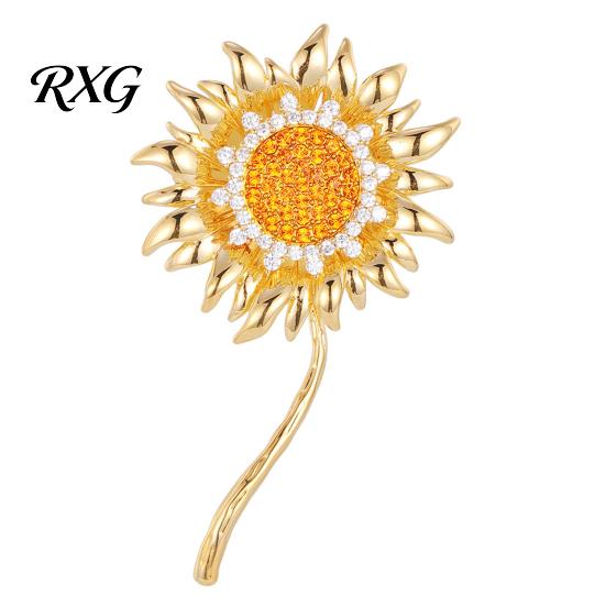 Electroplated Brooch Rhinestone Sunflower Pin for Women, Golden Flower Lapel Suit Elegant Dress Scarf Hat Bag Decoration, Clothing Accessory