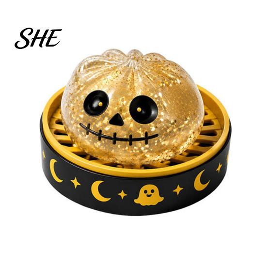 Halloween Themed Sensory Toys Dumpling Stress Relief Toy, Cartoon Steamed Bun Squeeze Toy Stretchable with Steamer, Ball Fidget Party Favors
