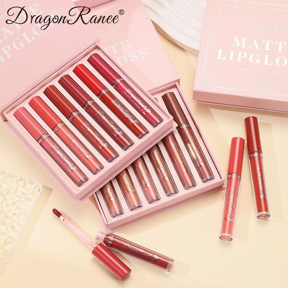 Set aus sechs Lipglosses, Matter Nebel-Lipgloss, Wasserdicht, Nicht abfärbend, Nicht klebriger Tassen-Lipgloss, Lippenstift, Feiertagsgeschenk-Lipgloss-Set