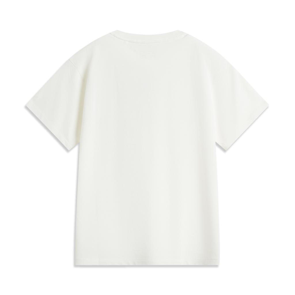 Li Ning Sports Lifestyle Series Printed Casual Comfortable Round Neck Short Sleeve T-Shirt Women T-Shirts Off-White AHSU504-1