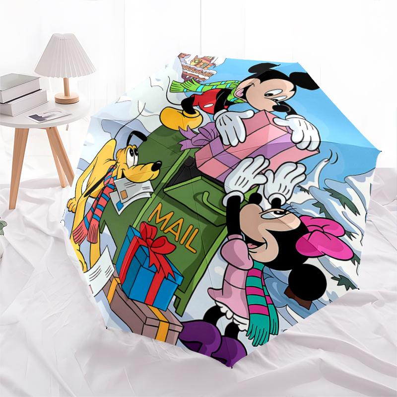 1pc Mickey Mouse & Friends Winter Holiday Gift Set with Automatic Opening Umbrella - Portable Folding Design, 8-Rib Iron Frame Outdoor Umbre