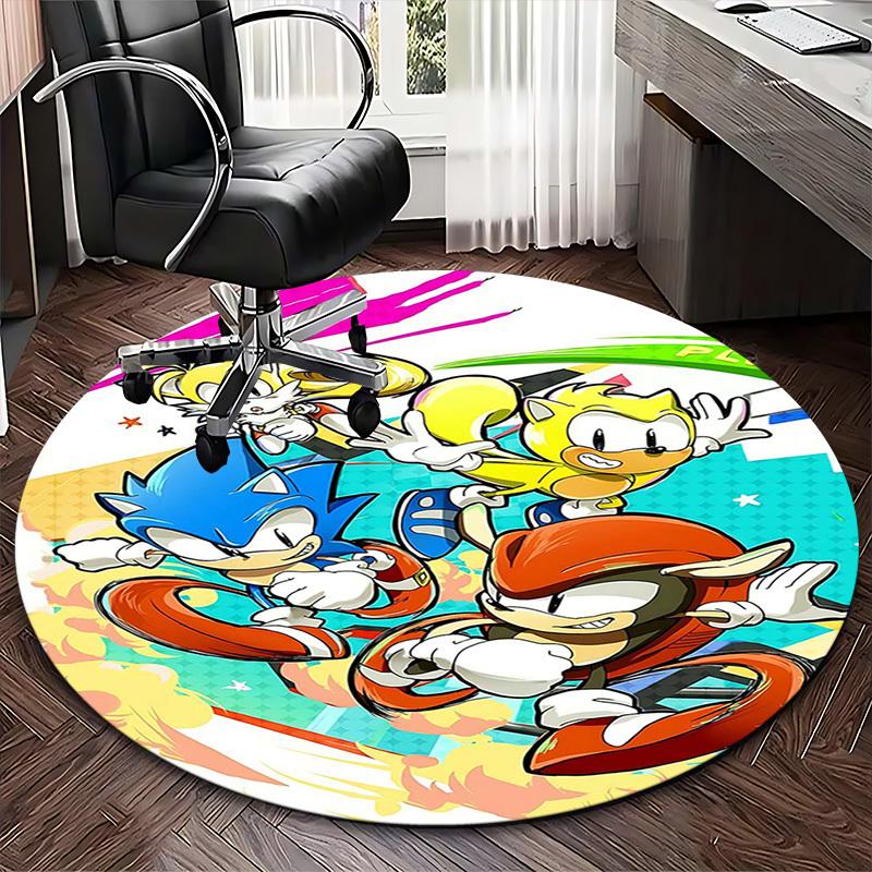 1pc Sonic the Hedgehog Anime Cartoon Design Round Carpet Office Chair Mat, NonSlip Rug for Home Decor, Living Room, Bedroom, Game Room