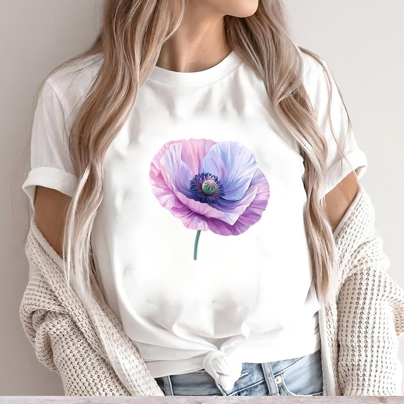 Daily wear T-shirt for women, summer trendy cute printed design, short-sleeve style.