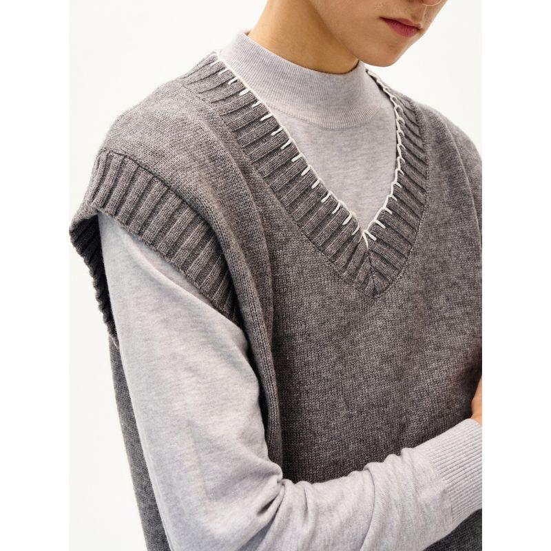 Madwitch Retro High-Sense Wool Knitted Vest for Men and Women, Versatile V-Neck Hand-Stitched Sweater for Autumn