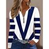 Autumn Winter Women'S Fashion Geometric Print T-Shirt Long Sleeve Top Front Zipper Elastic Soft Fabric
