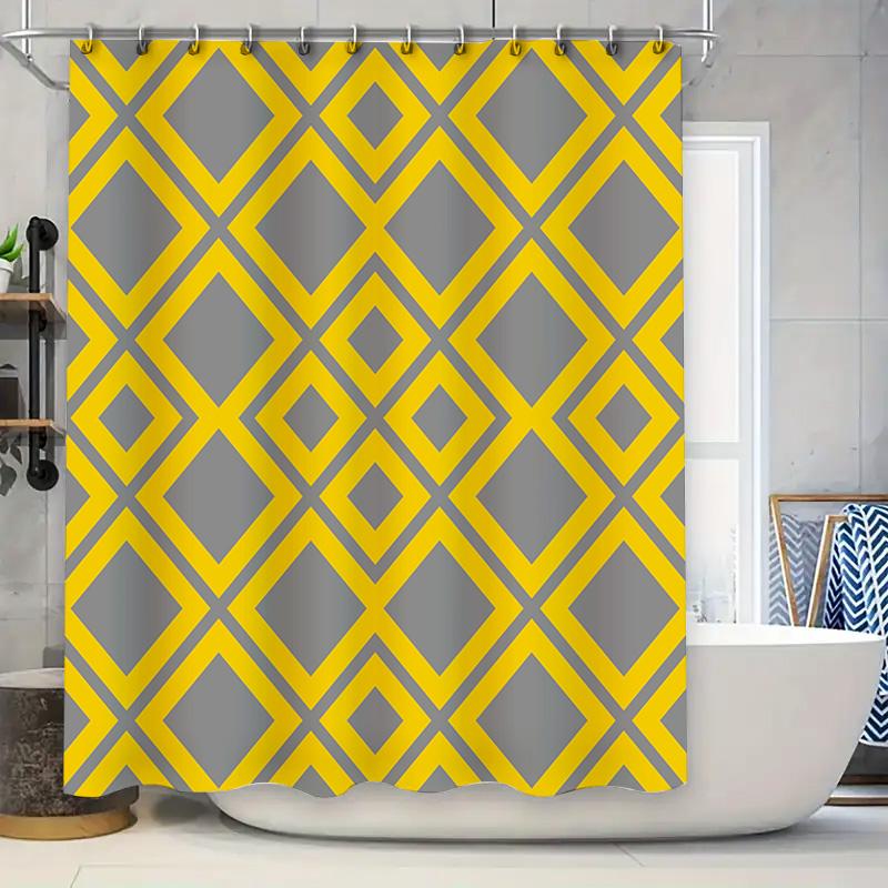 

Geometric Shower Curtain Set Bold Yellow Grey Diamond Pattern Bath Decor For Home Decoration In Kitchen Dining From Home Garden W60H190(CM)-1 Pcs