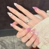 Handmade Press On Nail French Gentle Purple Hand-painted 3D Carved Flowers Almond Fake Nail Patch Artificial Nail Reusable