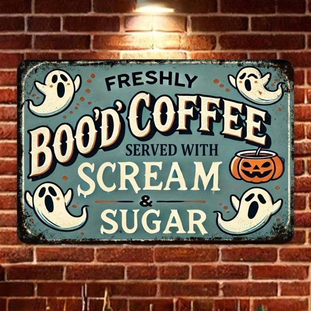 Vintage Halloween Coffee Metal Tin Sign 8x12 Inches Kitchen Wall Art Decor