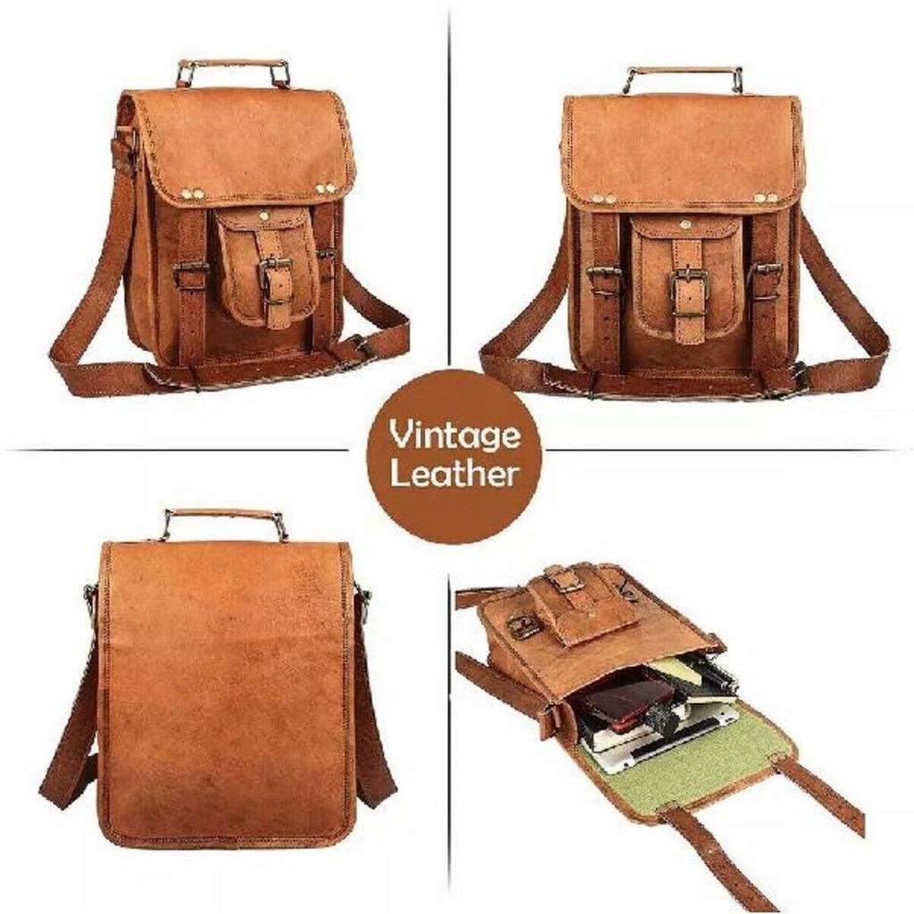 School Briefcase Bag Leather Messenger Shoulder Men Satchel Smart Laptop