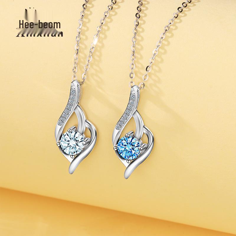 

S925 Sterling Silver Cupid s Heart Necklace with Blue Diamond Pendant - Holiday Gift for Girlfriend Blue Diamond - Platinum