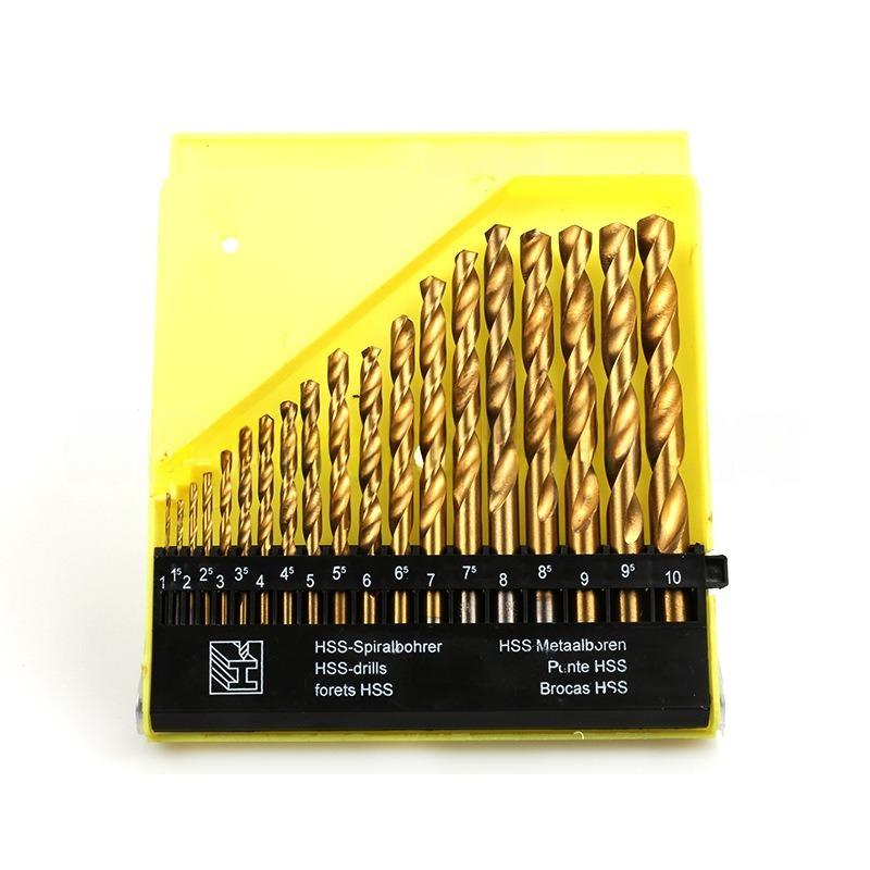 Titanium plated straight handle twist drill 19pc electric drill bit drilling woodworking drilling tool accessory set
