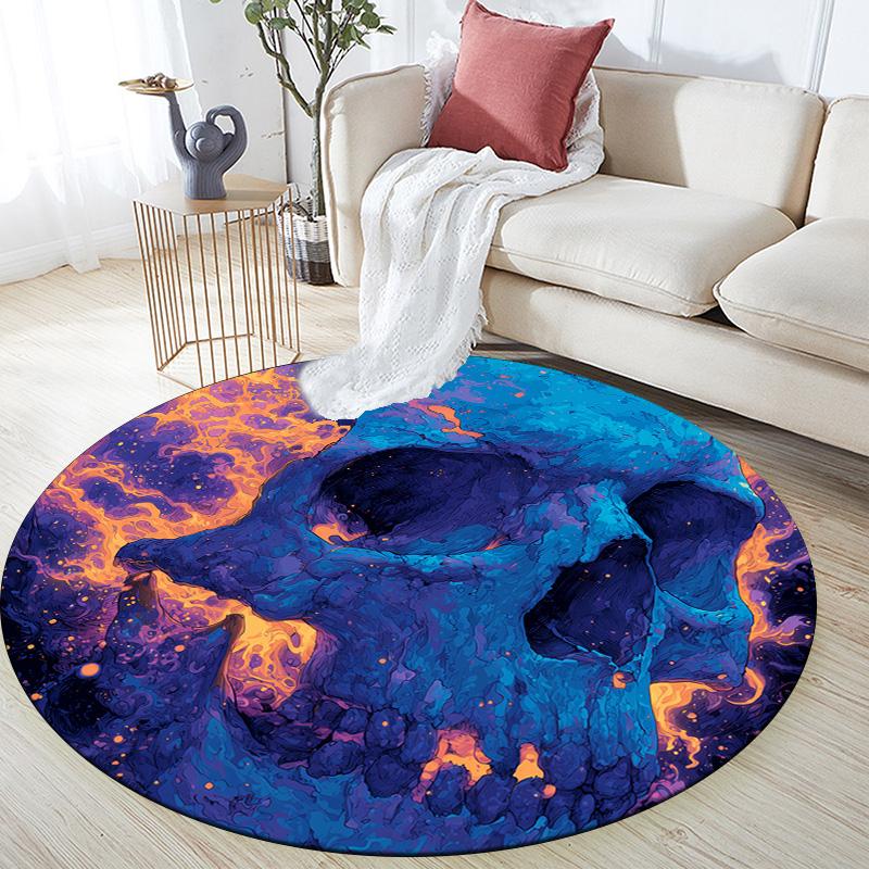Flame Skull,Round Area Rug,Carpet Rug for Living Room Bedroom Sofa Playroom Decor,Non-slip Floor Mat