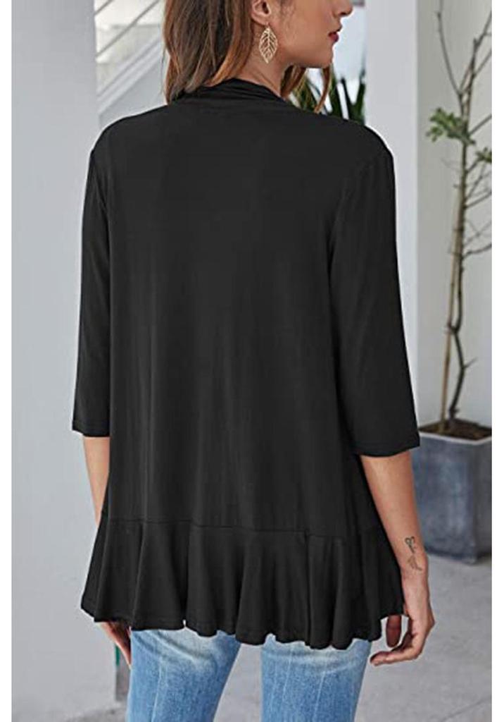 Autumn Solid Color Ruffle Cardigan Coat for Women - 3/4 Sleeves