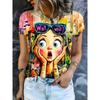 Fashionable Casual Comfortable Breathable Short Sleeved Round Neck T-shirt Summer Large Loose Creative Portrait 3D Printed Women's T-shirt