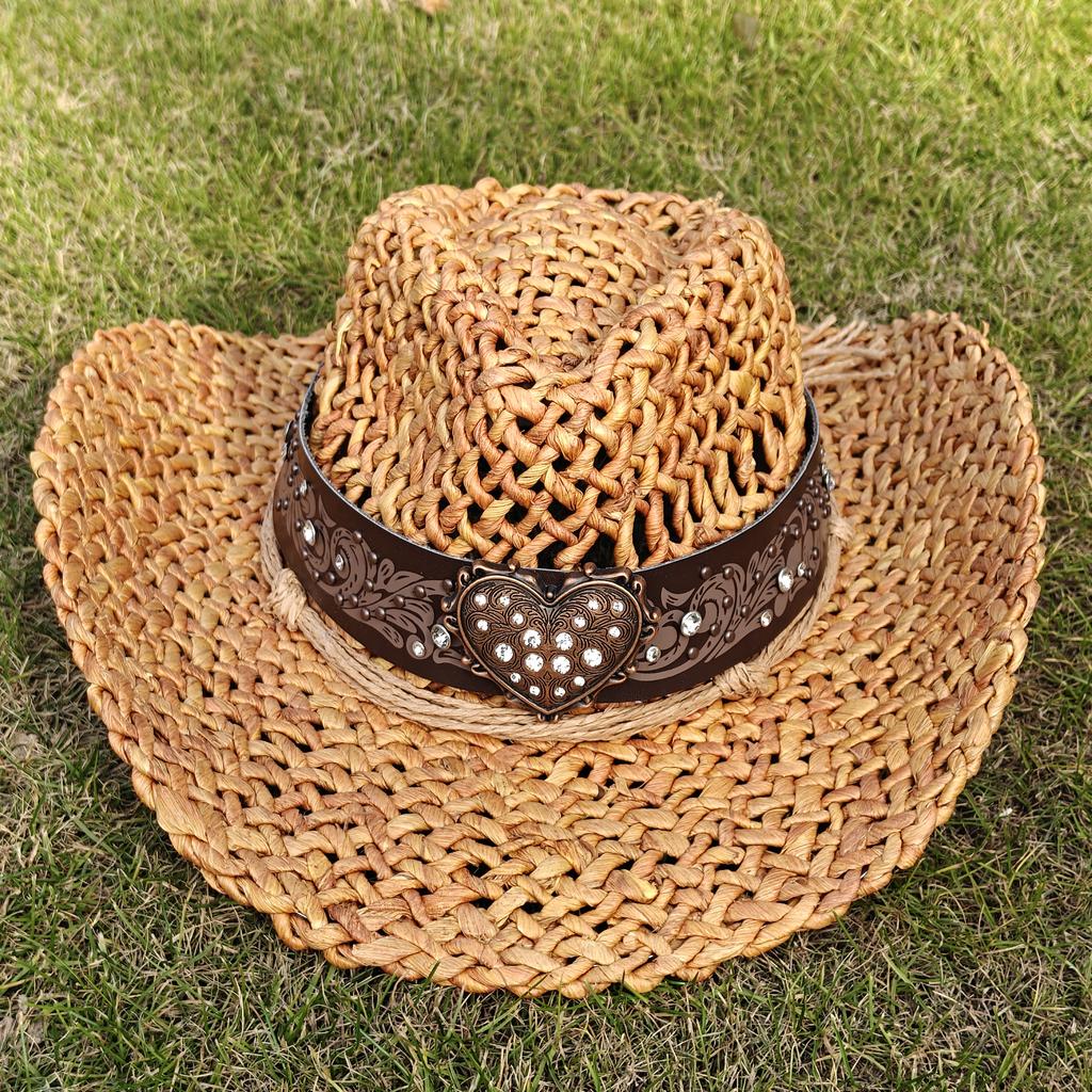 cowboy straw hat wholesale natural corn grass handmade cowboy hats For Men And Women Sun Protection Hats Outdoor Wide Brim cap