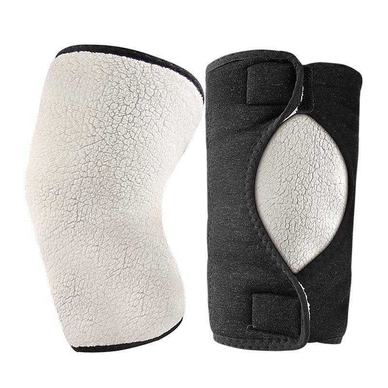 Unisex Double-Layer Lambswool Knee Pads - Thickened, Velvet, Velcro Fastened, Warm Insulation for Autumn/Winter